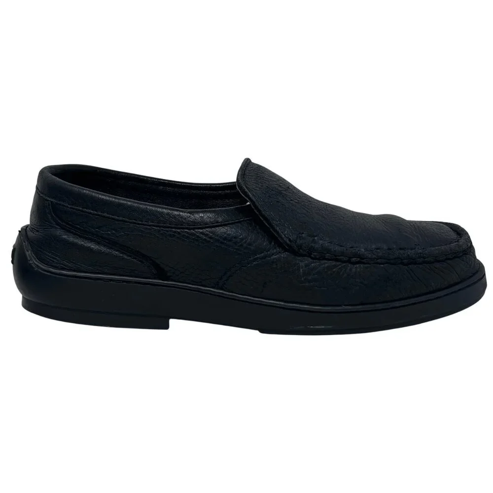 Minnetonka Mens Black Loafer Slip On Double Leather Shoes Size 8.5 -‎ Broken In